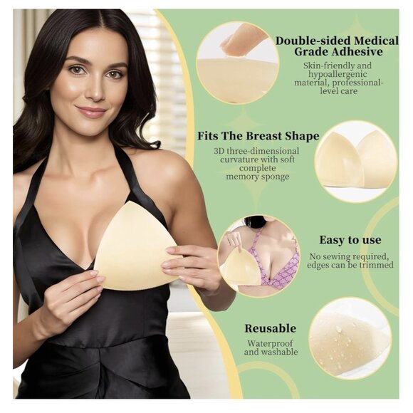 Sticky Bra Inserts Push Up - Double Sided Adhesive Breast Pads Sz Large - Picture 9 of 12